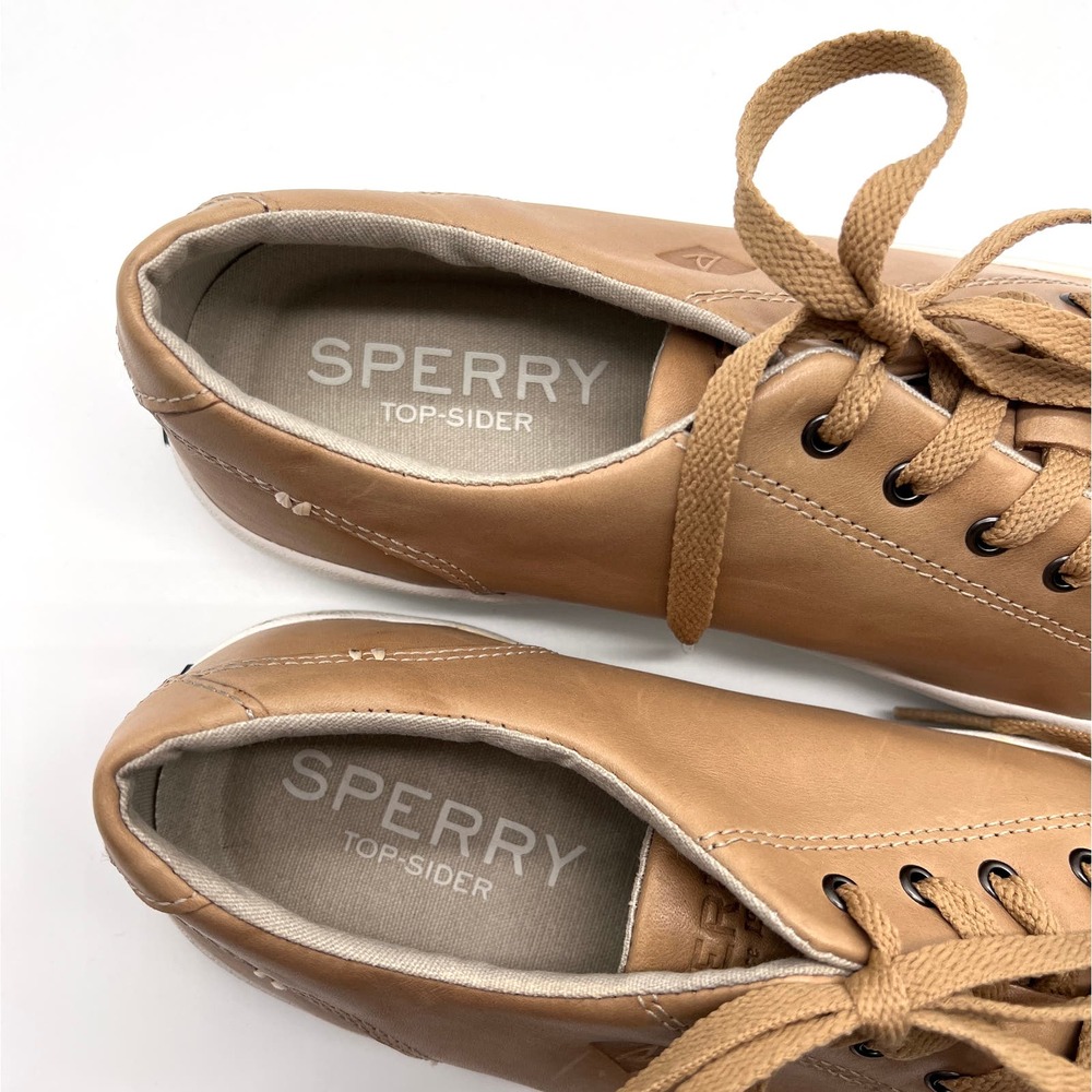 SPERRY Sneaker Mens 7 Tan Leather Low Top Top-sider striper Leather Sneaker NWOB - Picture 9 of 12